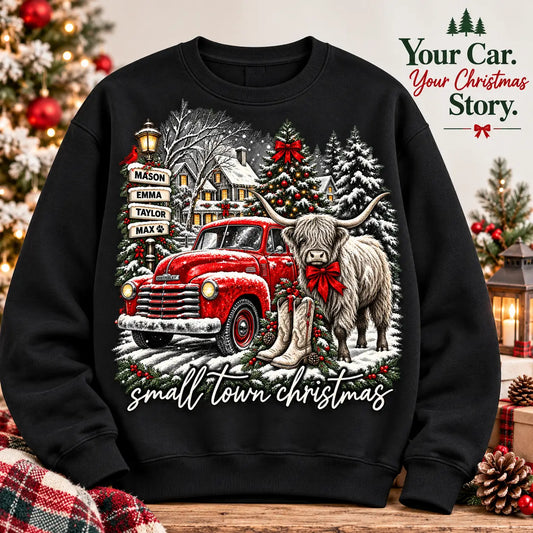 Custom Car Photo Christmas Apparel – Personalized Family Names & Holiday Message