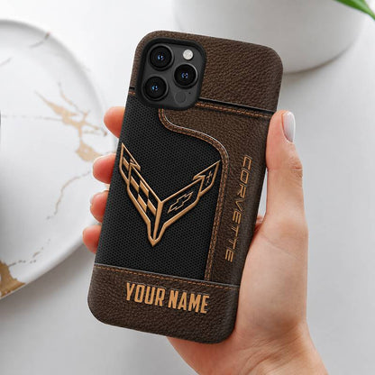Personalized Corvette Leather Wallet Phone Case