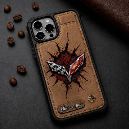 Personalized Corvette Leather Wallet Phone Case