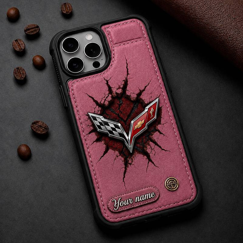 Personalized Corvette Leather Wallet Phone Case