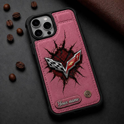 Personalized Corvette Leather Wallet Phone Case
