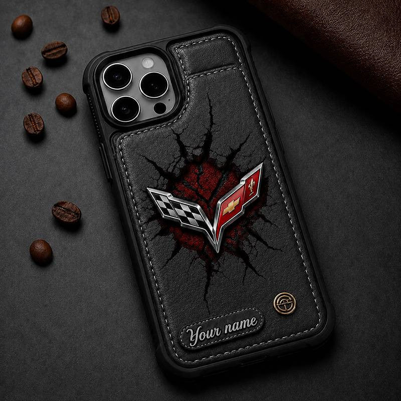 Personalized Corvette Leather Wallet Phone Case