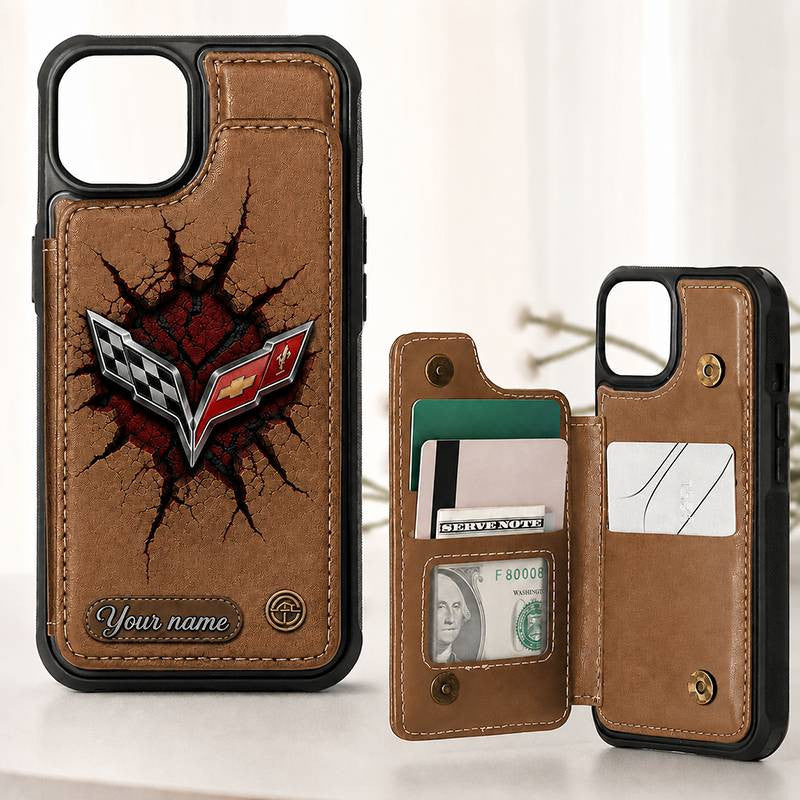 Personalized Corvette Leather Wallet Phone Case