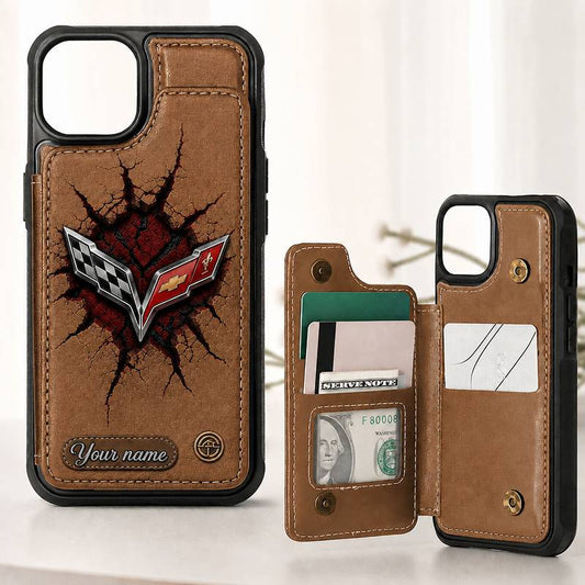 Personalized Corvette Leather Wallet Phone Case