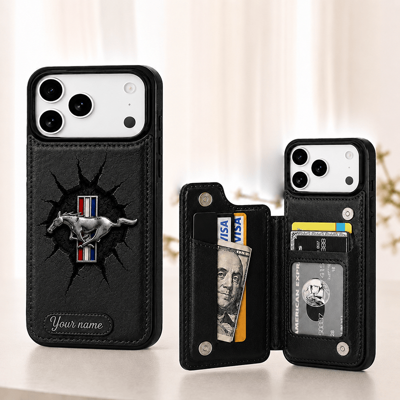 Personalized Mustang Leather Wallet Phone Case