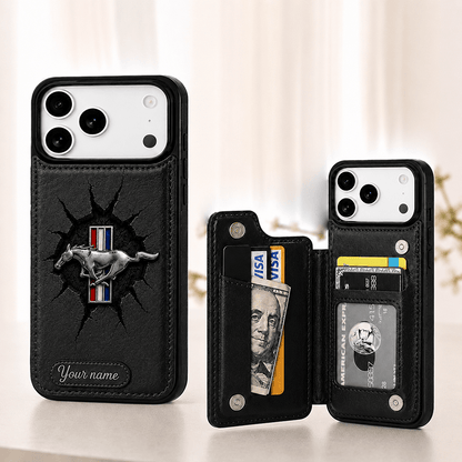 Personalized Mustang Leather Wallet Phone Case