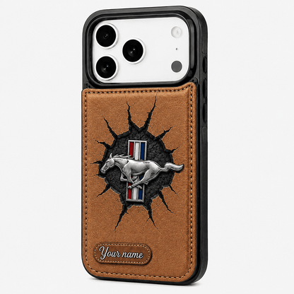 Personalized Mustang Leather Wallet Phone Case