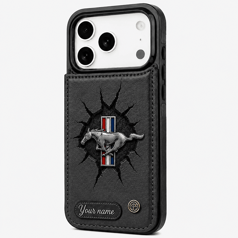 Personalized Mustang Leather Wallet Phone Case