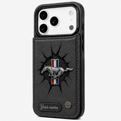 Personalized Mustang Leather Wallet Phone Case