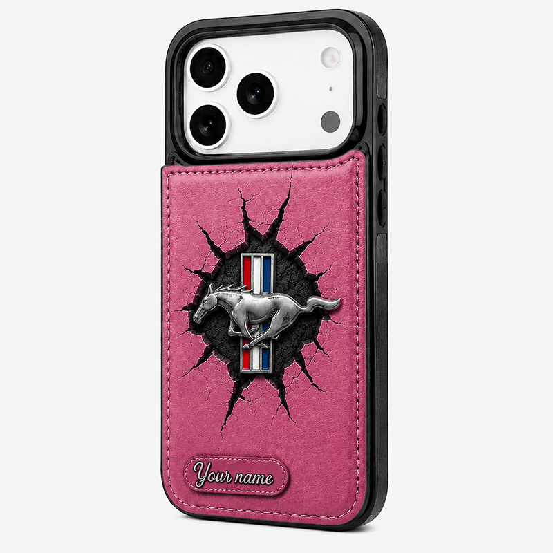 Personalized Mustang Leather Wallet Phone Case