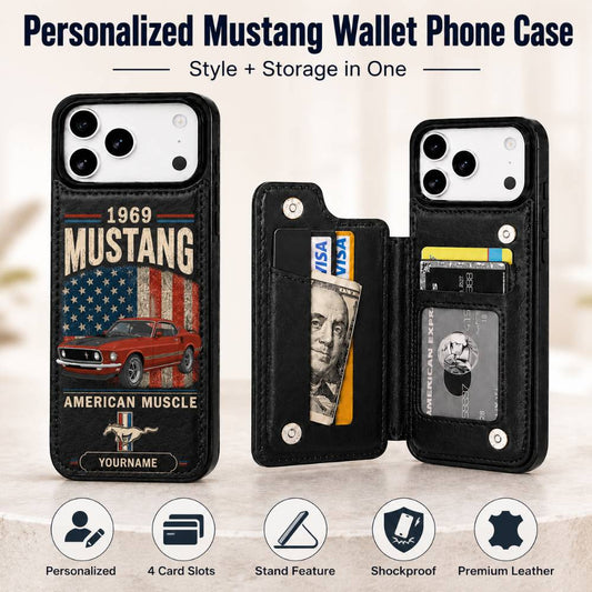 1969 Mustang Personalized Leather Wallet Phone Case