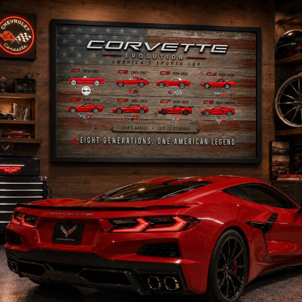 Personalized Corvette Evolution Sports Car Canvas Wall Art