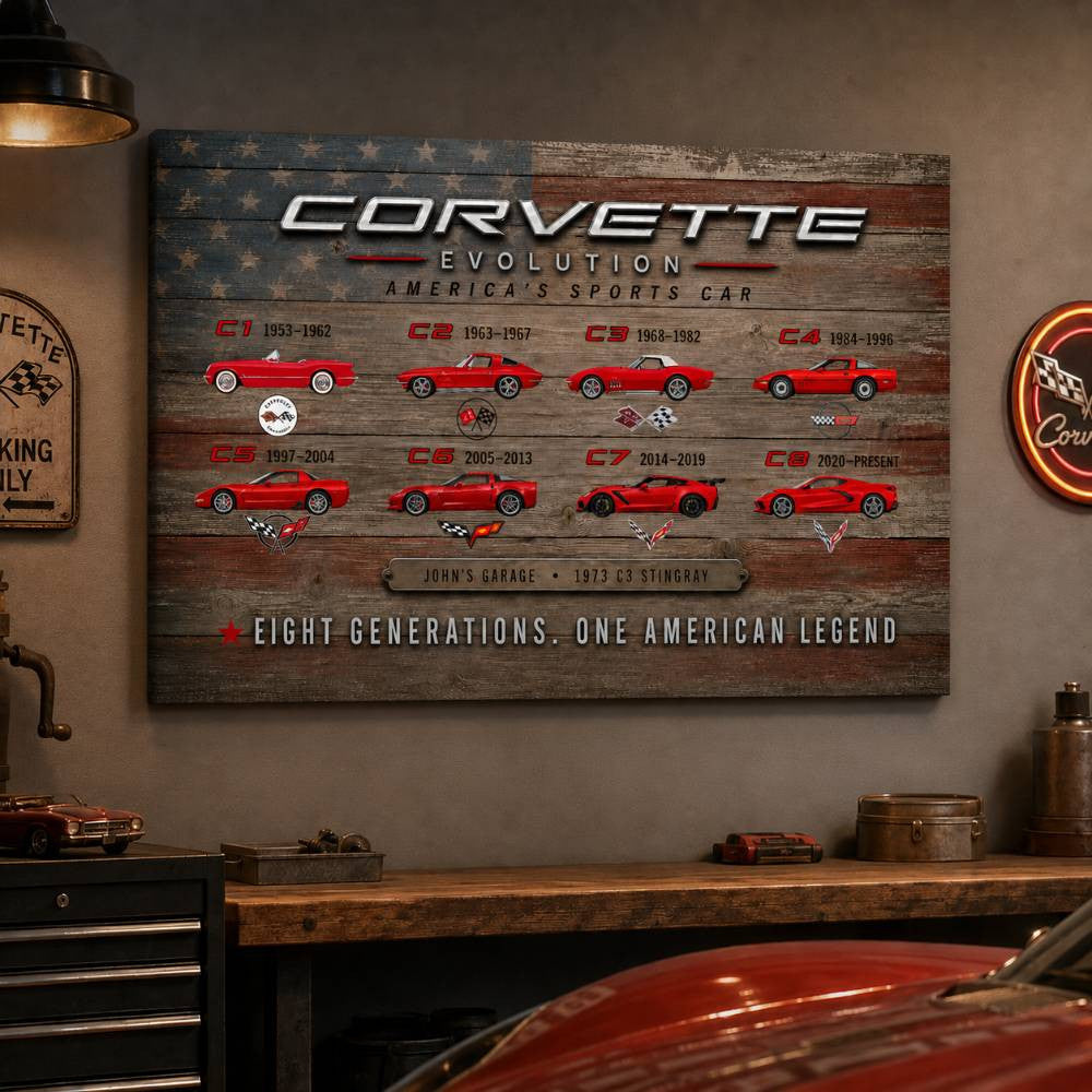 Personalized Corvette Evolution Sports Car Canvas Wall Art