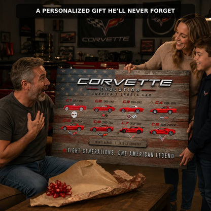 Personalized Corvette Evolution Sports Car Canvas Wall Art