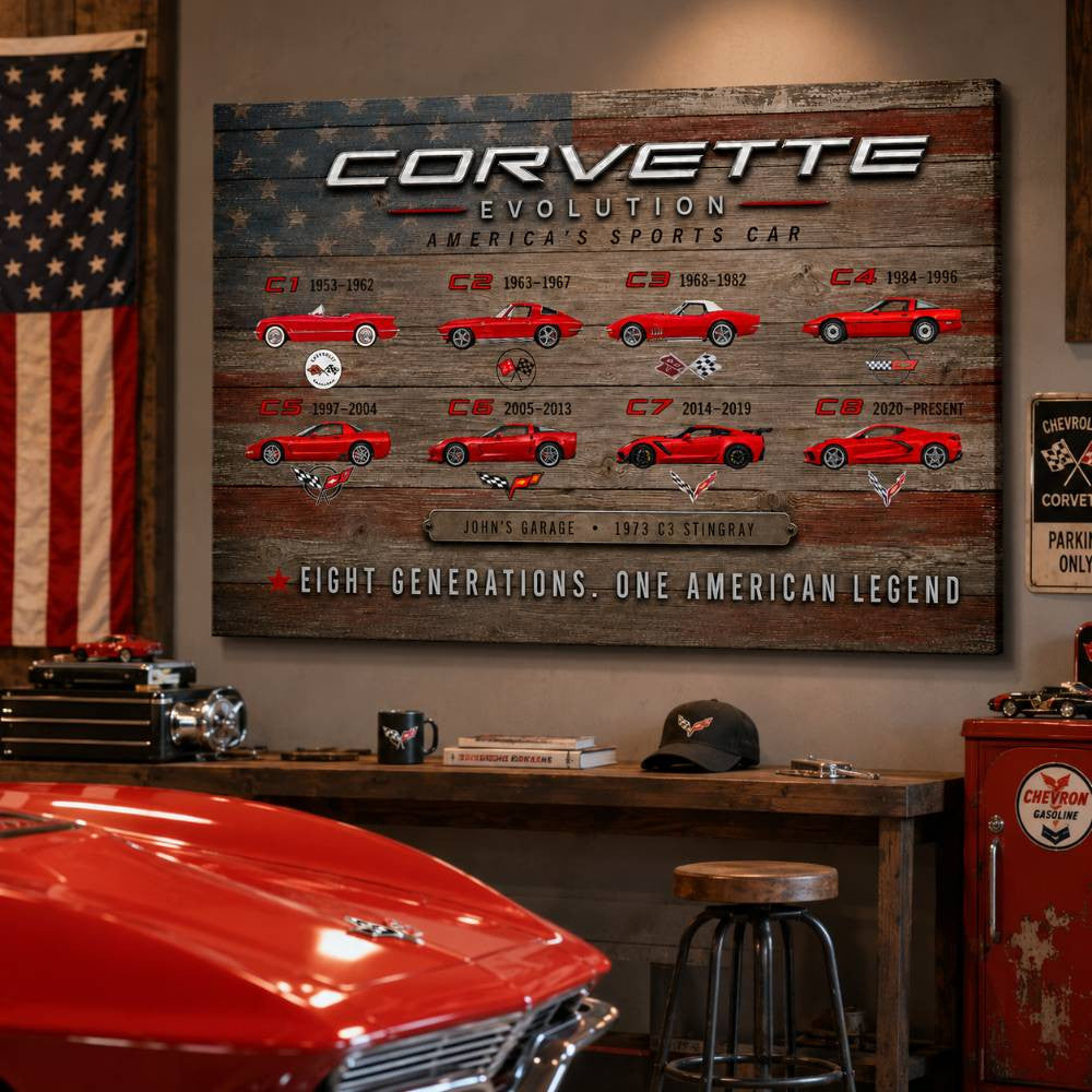 Personalized Corvette Evolution Sports Car Canvas Wall Art