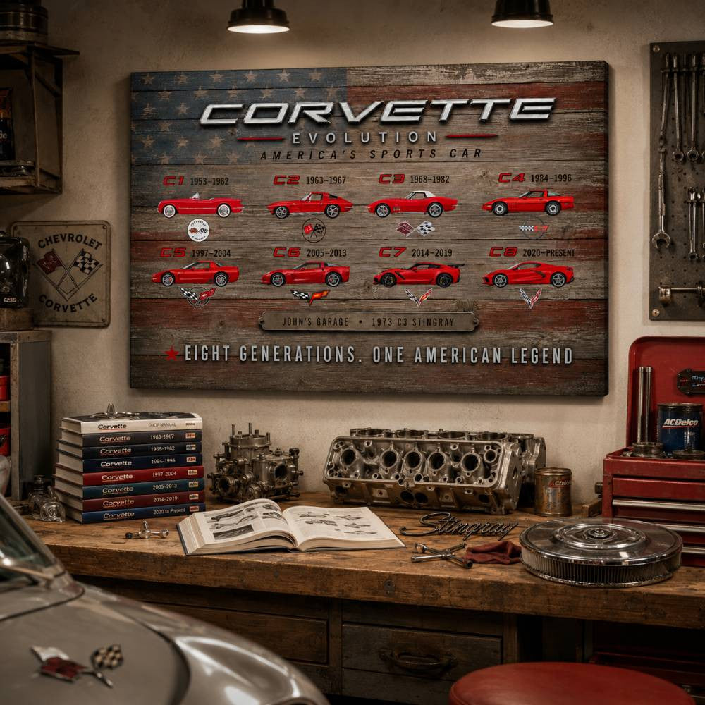 Personalized Corvette Evolution Sports Car Canvas Wall Art