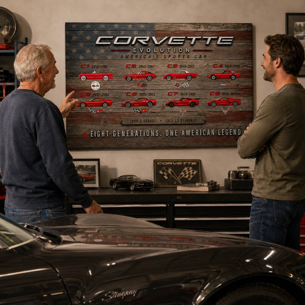 Personalized Corvette Evolution Sports Car Canvas Wall Art