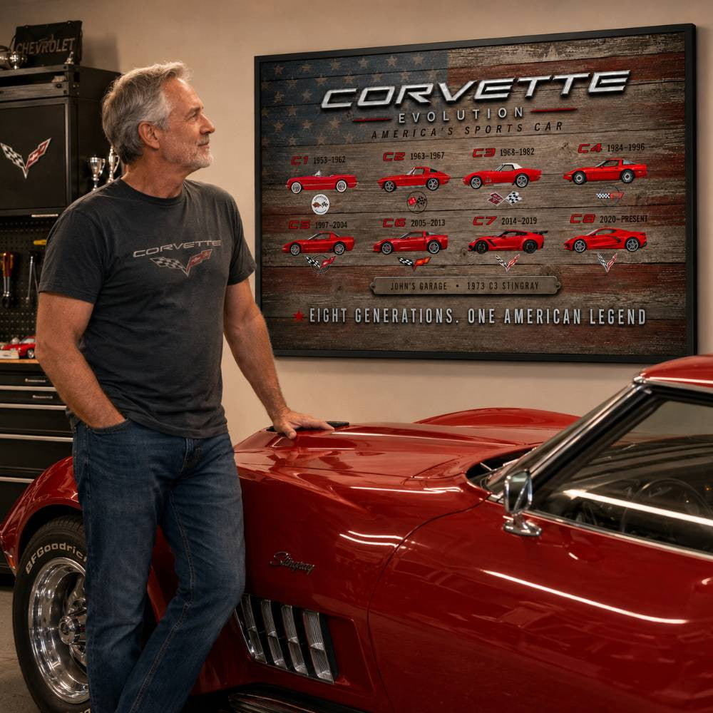 Personalized Corvette Evolution Sports Car Canvas Wall Art