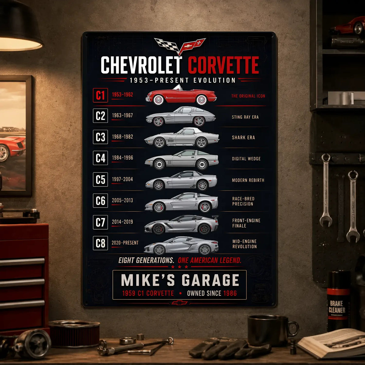 Personalized Corvette Evolution Sports Car Metal Wall Sign