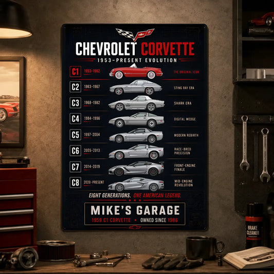 Personalized Corvette Evolution Sports Car Metal Wall Sign