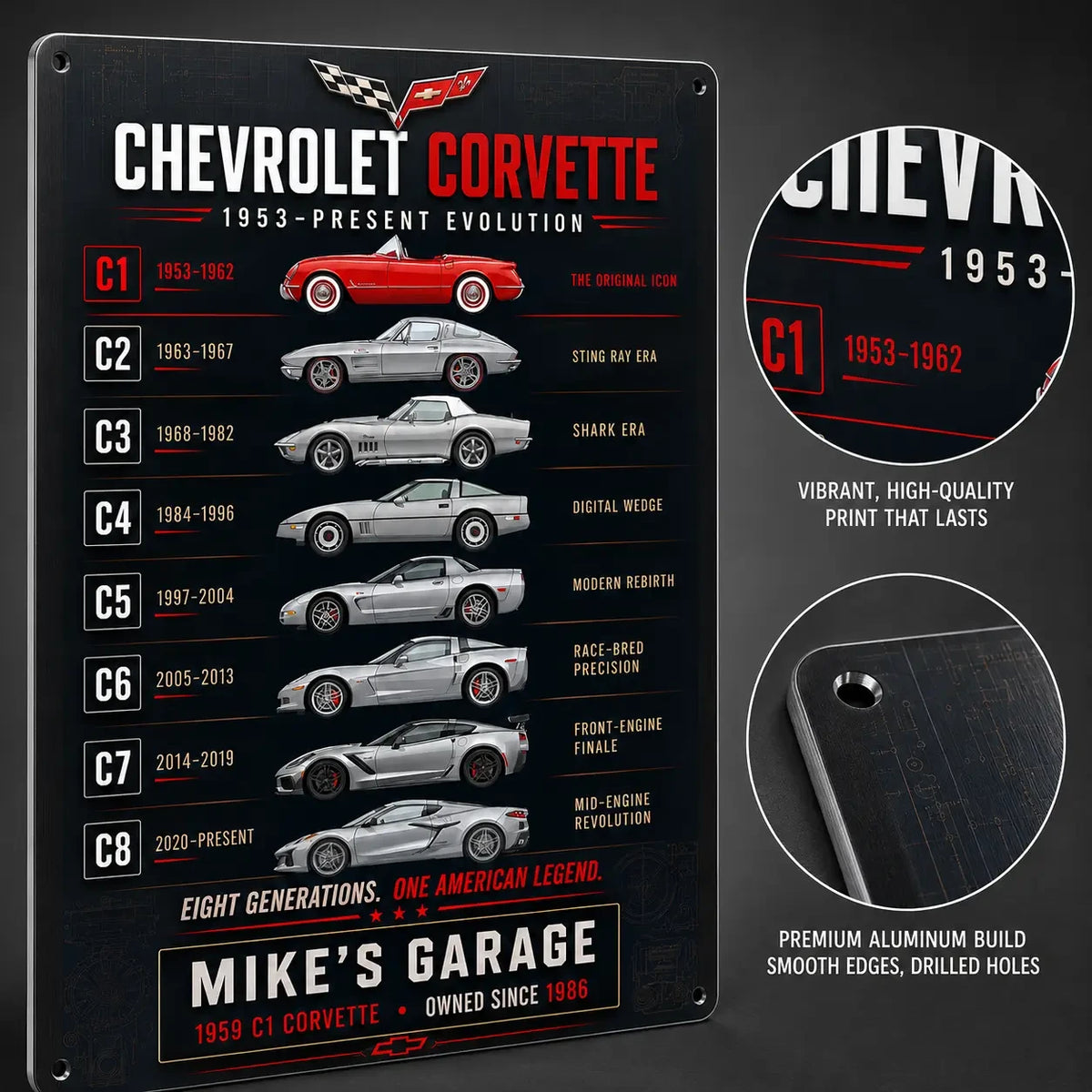 Personalized Corvette Evolution Sports Car Metal Wall Sign