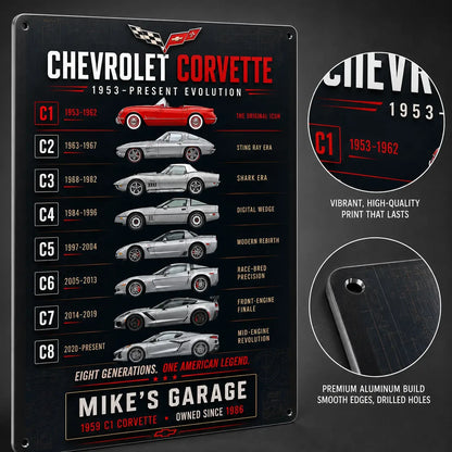 Personalized Corvette Evolution Sports Car Metal Wall Sign