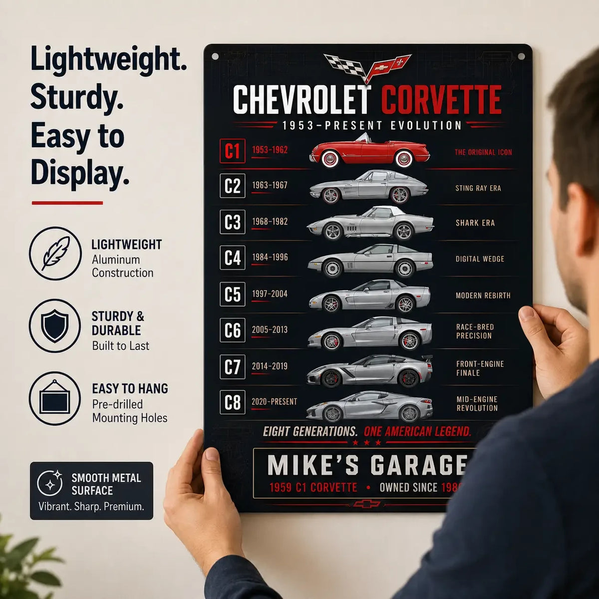 Personalized Corvette Evolution Sports Car Metal Wall Sign