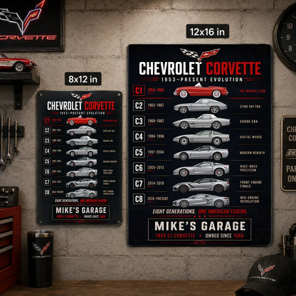 Personalized Corvette Evolution Sports Car Metal Wall Sign