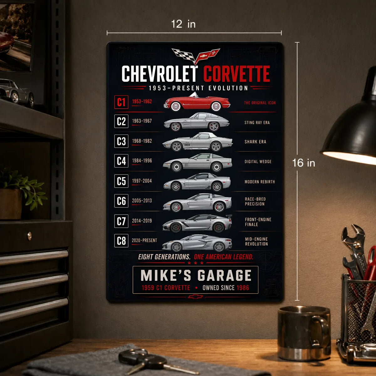 Personalized Corvette Evolution Sports Car Metal Wall Sign