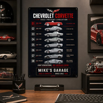 Personalized Corvette Evolution Sports Car Metal Wall Sign