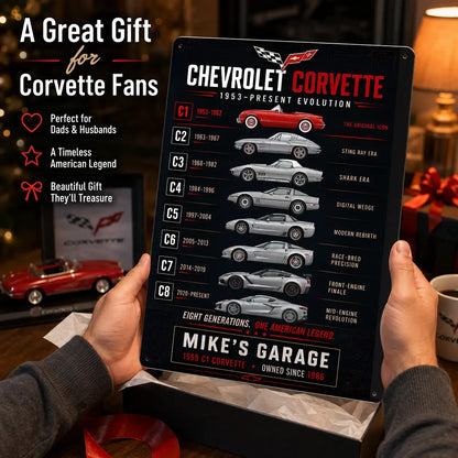 Personalized Corvette Evolution Sports Car Metal Wall Sign
