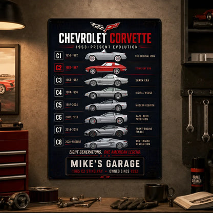 Personalized Corvette Evolution Sports Car Metal Wall Sign