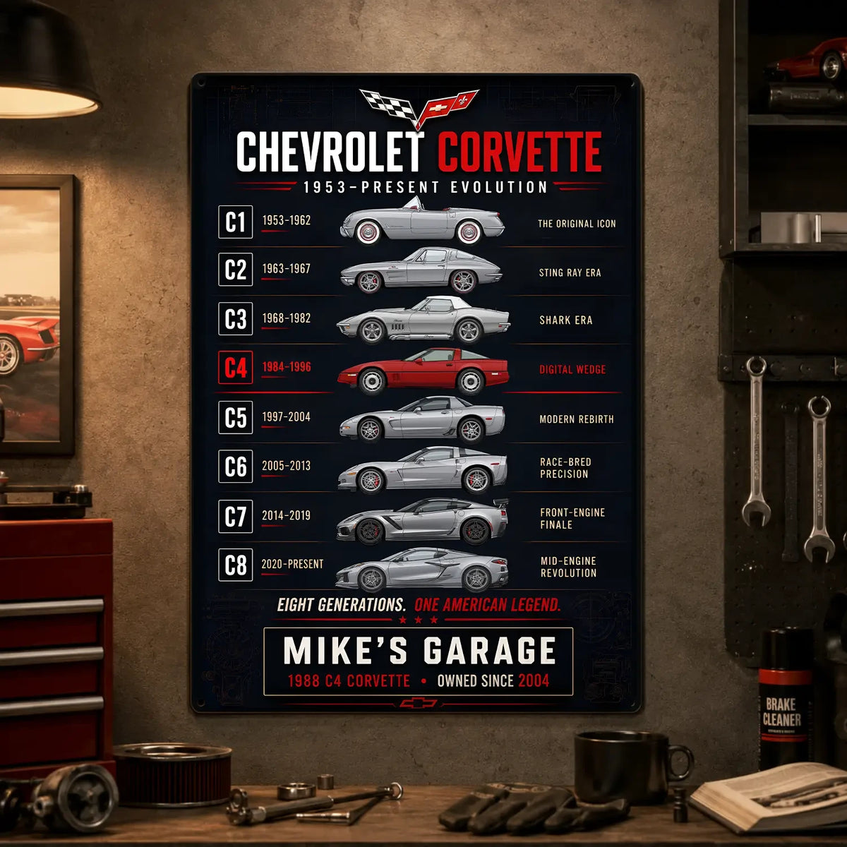 Personalized Corvette Evolution Sports Car Metal Wall Sign