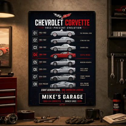 Personalized Corvette Evolution Sports Car Metal Wall Sign