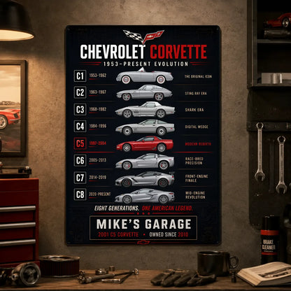 Personalized Corvette Evolution Sports Car Metal Wall Sign
