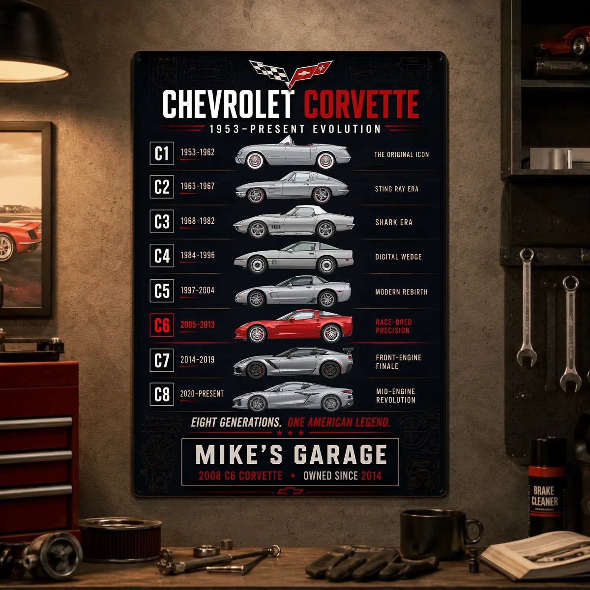 Personalized Corvette Evolution Sports Car Metal Wall Sign