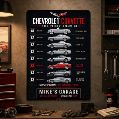 Personalized Corvette Evolution Sports Car Metal Wall Sign