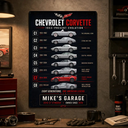 Personalized Corvette Evolution Sports Car Metal Wall Sign