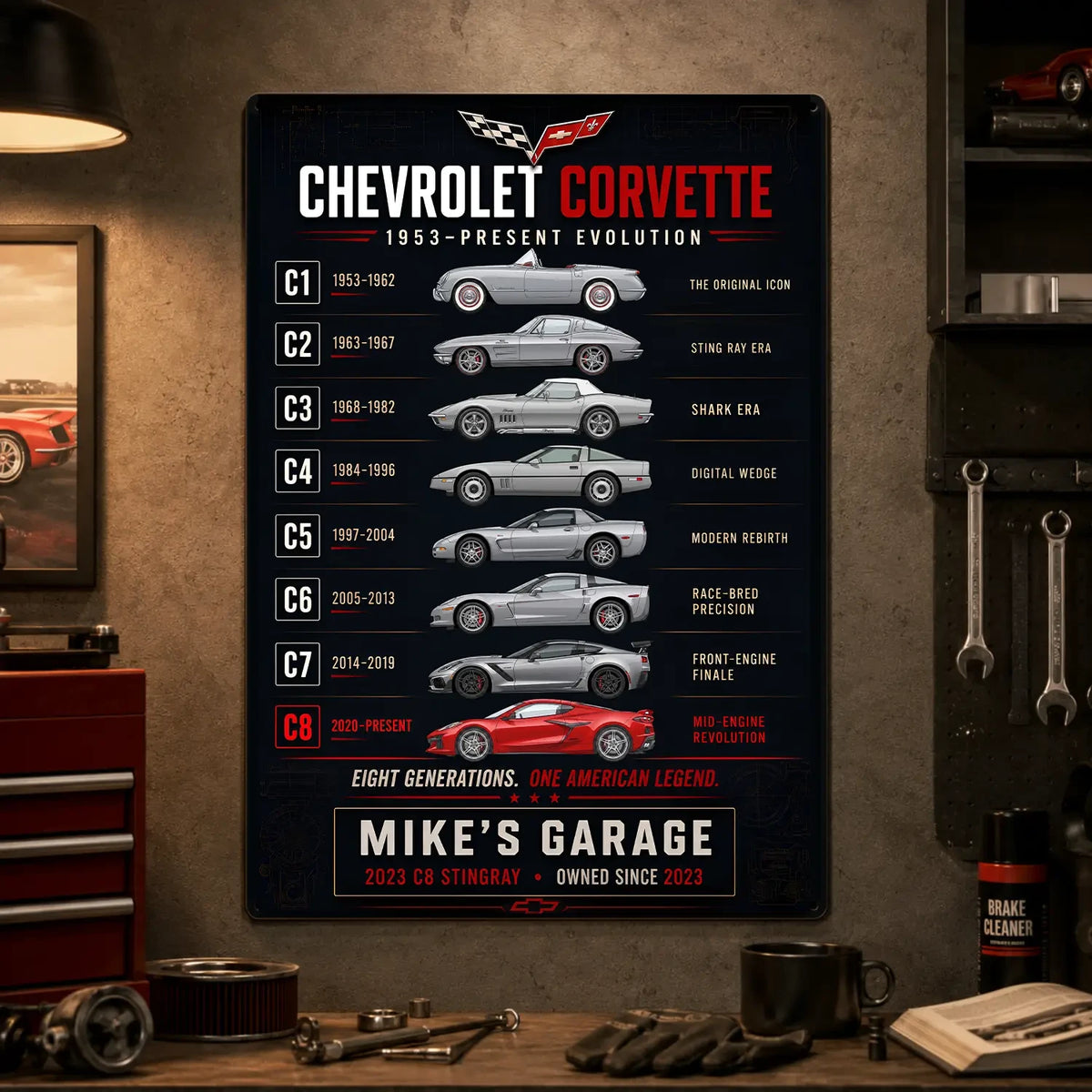 Personalized Corvette Evolution Sports Car Metal Wall Sign