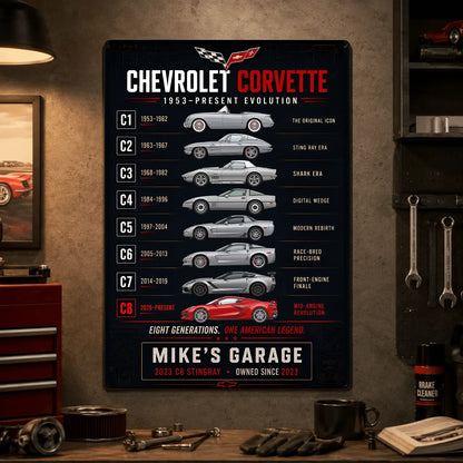 Personalized Corvette Evolution Sports Car Metal Wall Sign