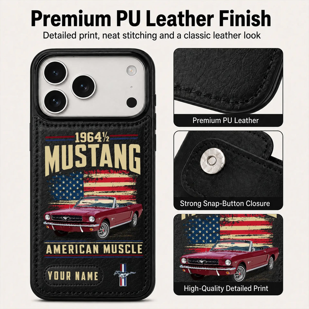 1964 Mustang Personalized Leather Wallet Phone Case