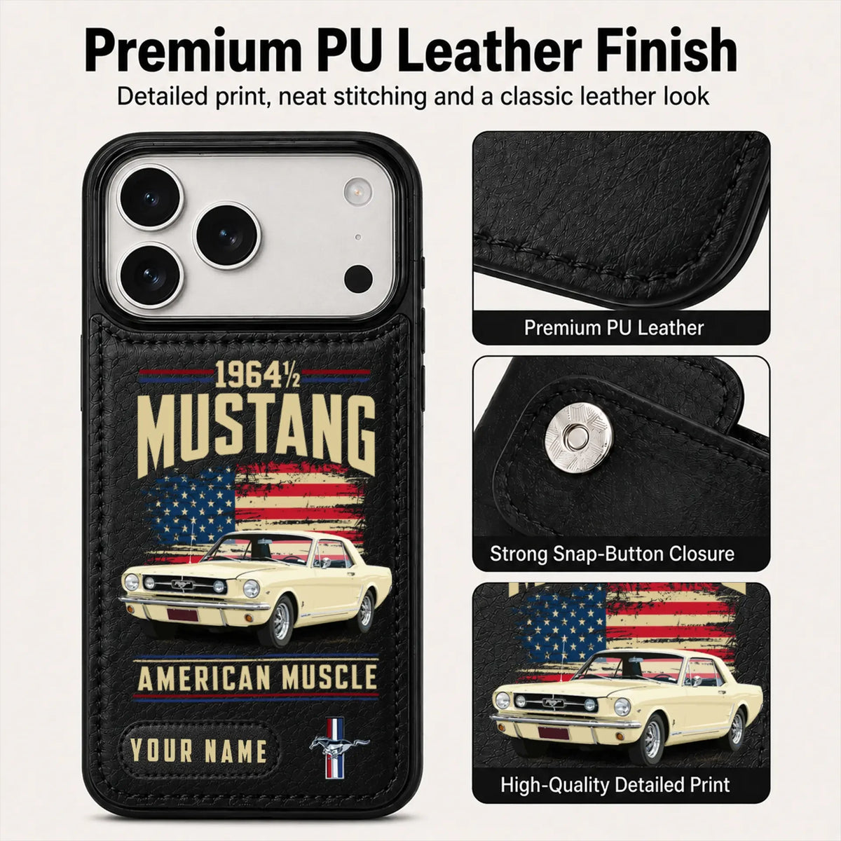 1964 Mustang Personalized Leather Wallet Phone Case