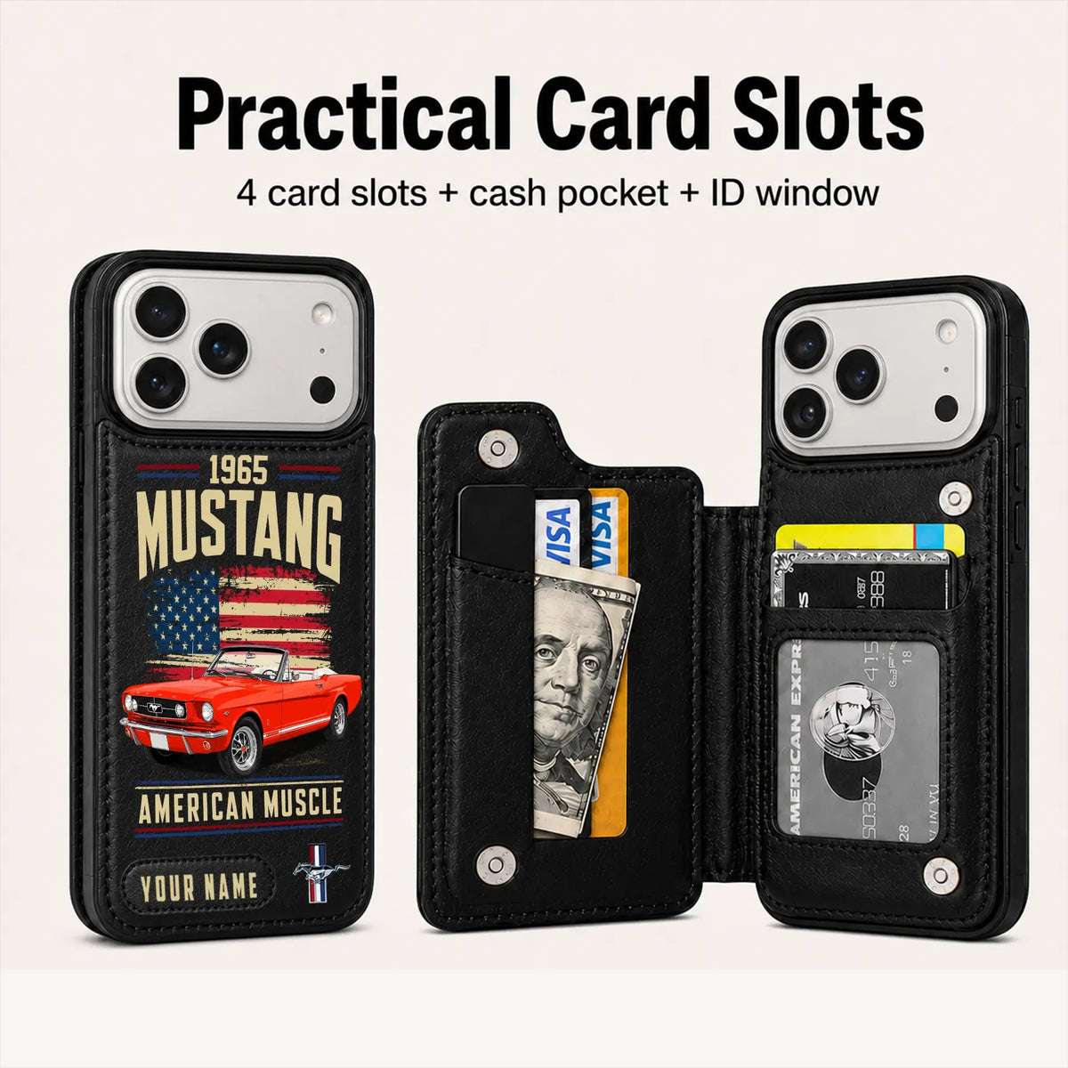 1965 Mustang Personalized Leather Wallet Phone Case