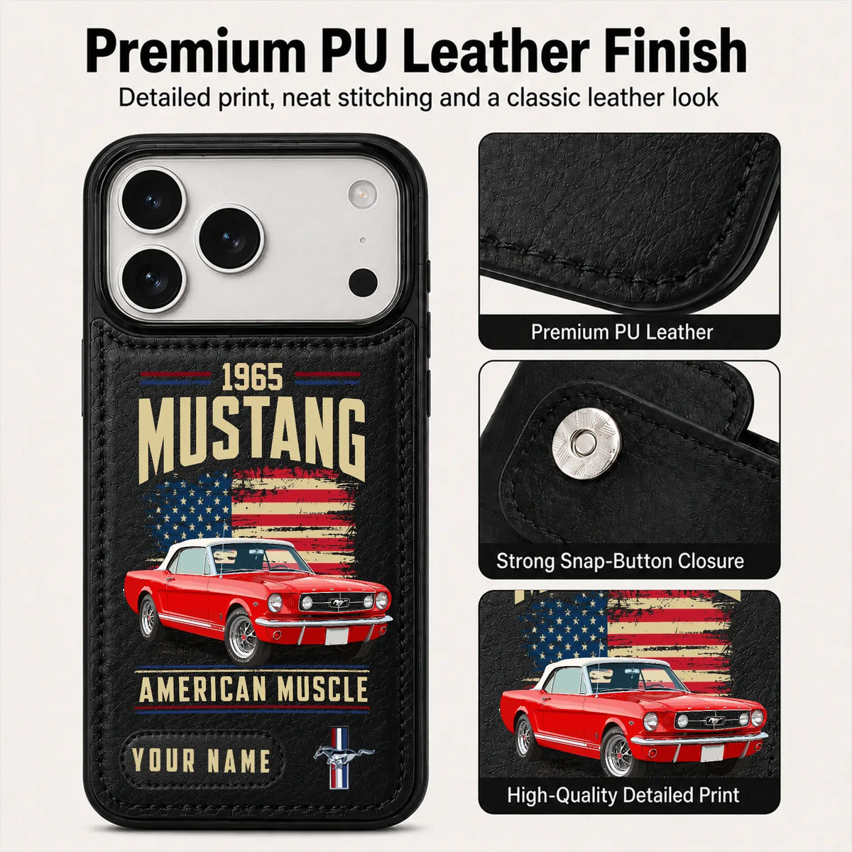 1965 Mustang Personalized Leather Wallet Phone Case