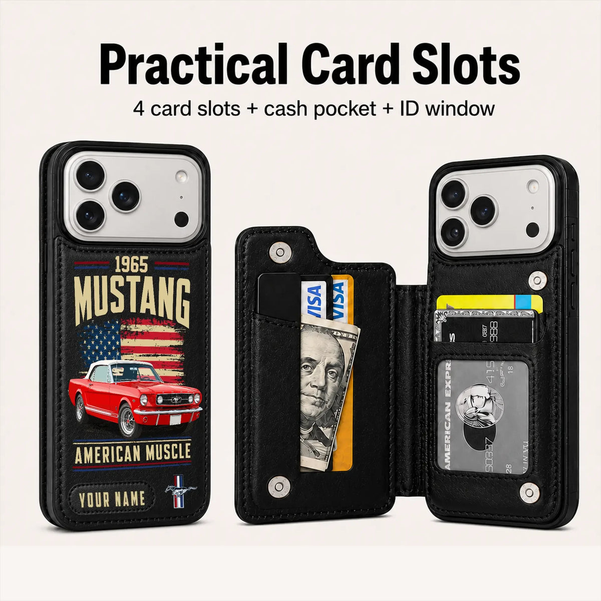 1965 Mustang Personalized Leather Wallet Phone Case