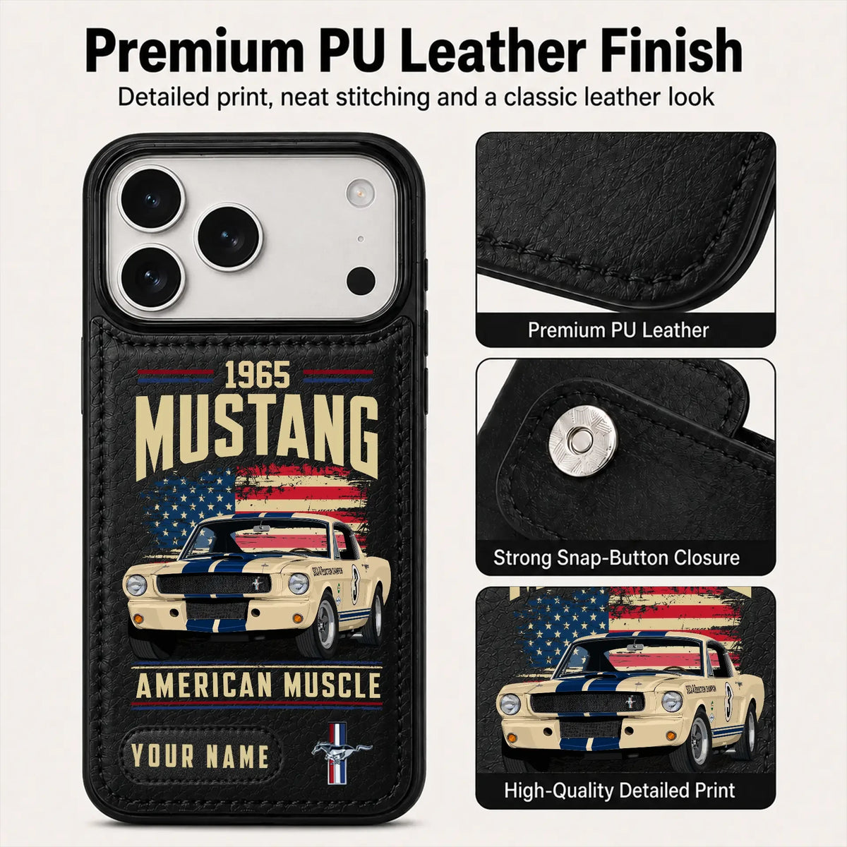 1965 Mustang Personalized Leather Wallet Phone Case