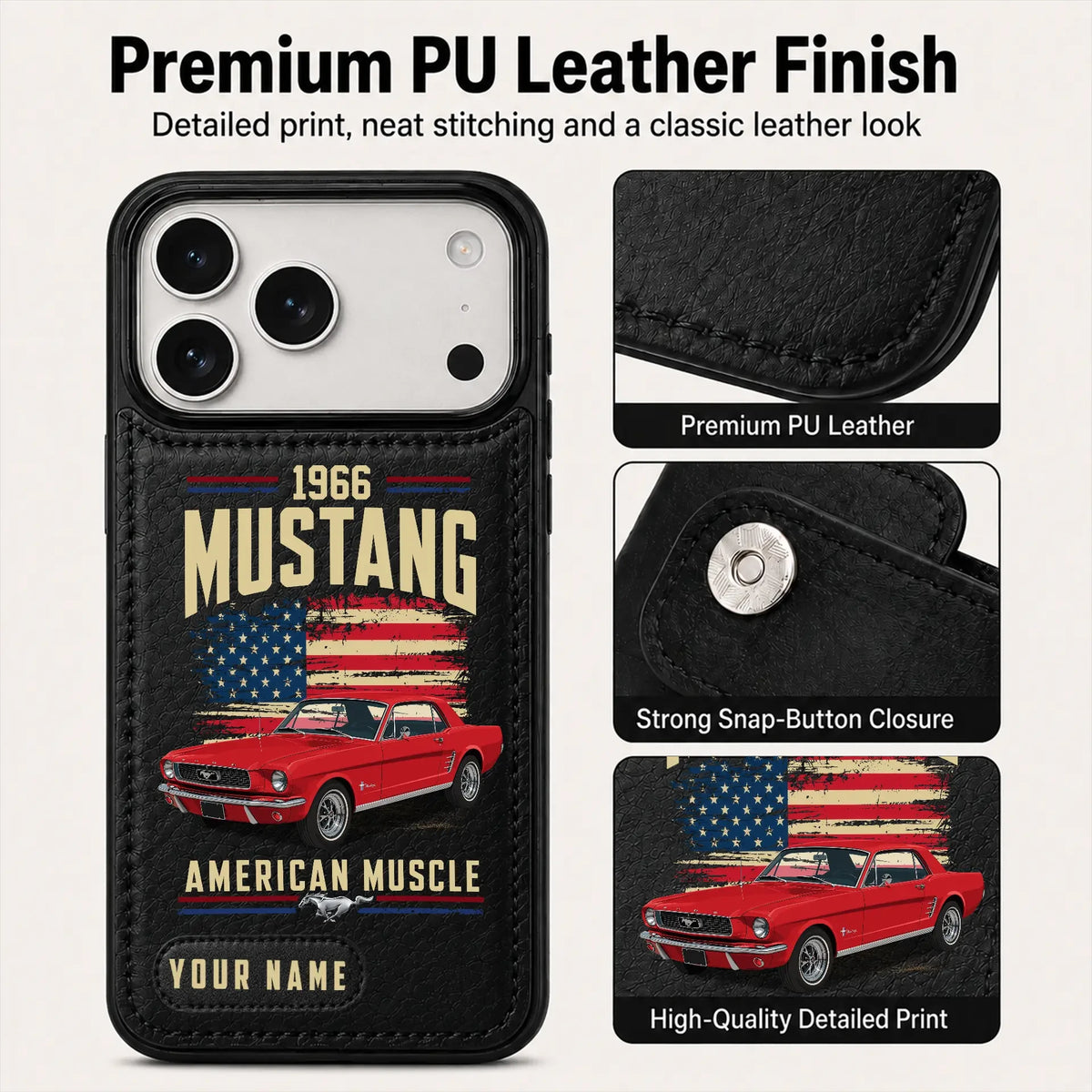 1966 Mustang Personalized Leather Wallet Phone Case