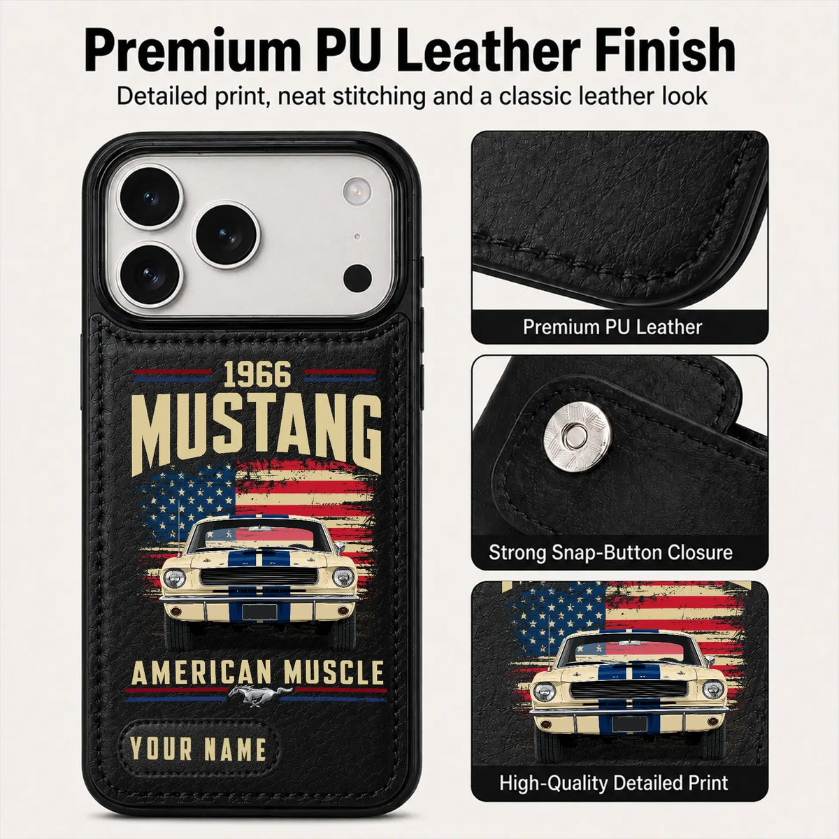 1966 Mustang Personalized Leather Wallet Phone Case