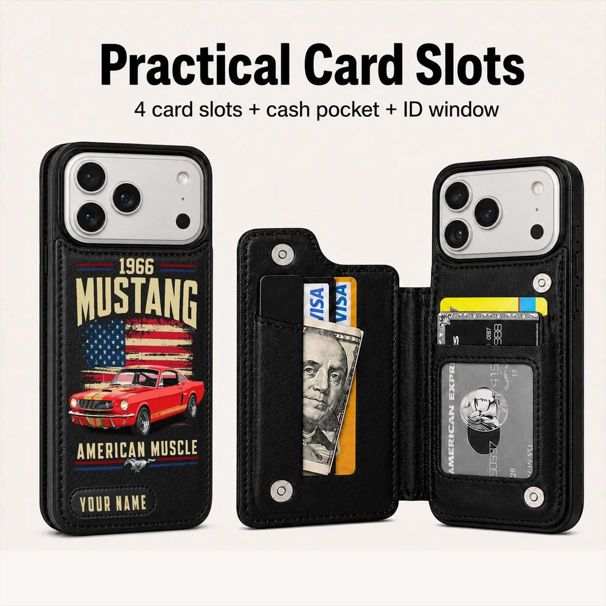 1966 Mustang Personalized Leather Wallet Phone Case