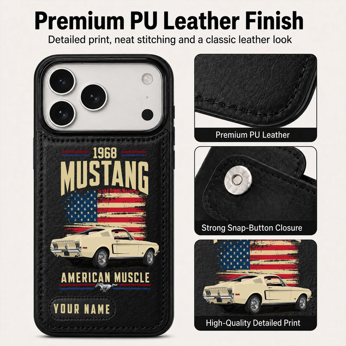 1968 Mustang Personalized Leather Wallet Phone Case